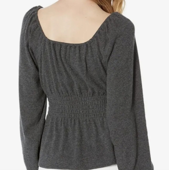 Madewell Plush Charcoal Gray Square Neck Smocked Waist Top Size Small - Picture 3 of 11